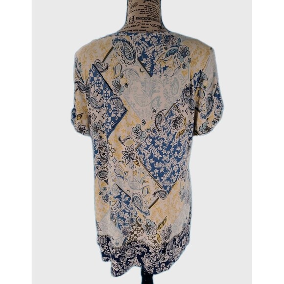 Women Short Sleeve Top Lg Floral Boho Multicolor Open Sleeve Lightweight Casual - Picture 5 of 16